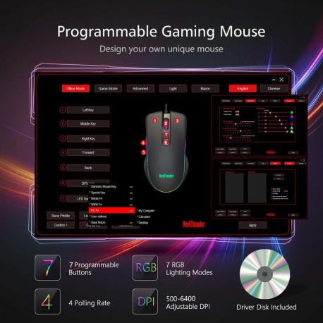 Clavier de jeu à une main rétroéclairé 6400dpi 