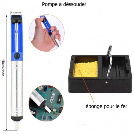 Kit de soudure électronique, étain, fer à souder, support avec éponge, pompe