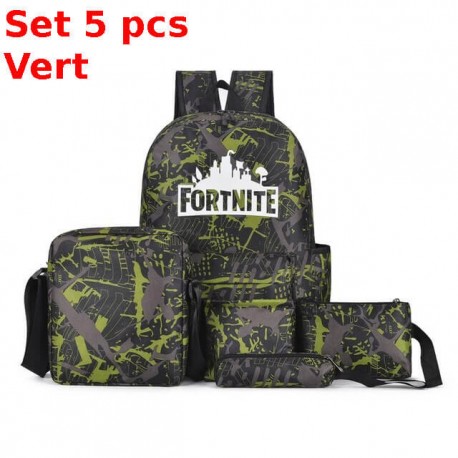 Set Fortnite waterproof and phosphorescent children's school bag - Set 3 or 5 pieces