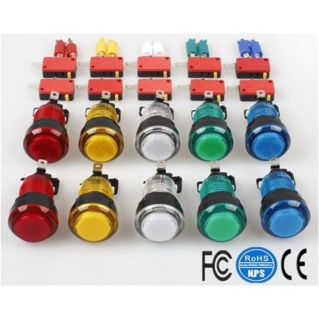 Boutons poussoirs Lumineux led 10 pièces choix de 5 couleurs pour arcade