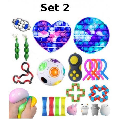 Set de jouets Anti-Stress, Fidget Toy, Pop Bubble, Pop it - Jouets Sensoriels à Presser en Silicone pour la Concentration