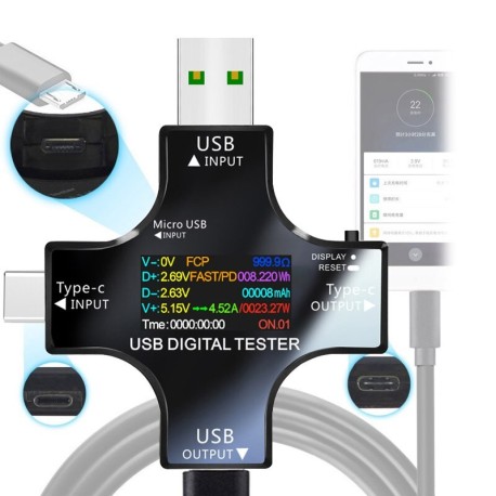 Voltmètre numérique DC 12 en 1 USB, testeur de tension de courant, Type C, ampèremètre