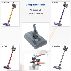 Batterie rechargeable pour aspirateur Dyson V8 absolu/duveteux/Animal/ Li-ion, 6000mAh, 21.6V, L50