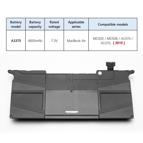 Batterie de remplacement A1375 pour MacBook Air 11" A1370 2011/2014 neuve qualité original