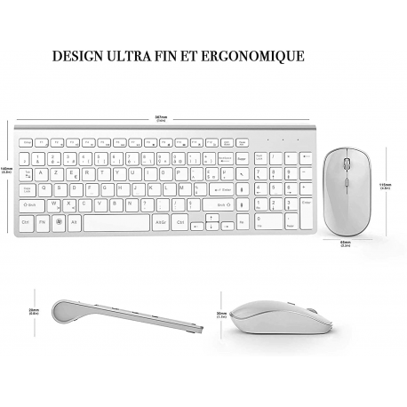 AZERTY – French 2.4 ghz wireless keyboard, ergonomic mouse, Compatible with IMac, Mac, PC, tablet, Windows computer (bla