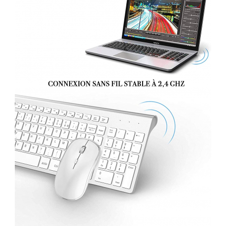 AZERTY – French 2.4 ghz wireless keyboard, ergonomic mouse, Compatible with IMac, Mac, PC, tablet, Windows computer (bla
