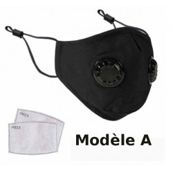 Masque lavable en coton avec valve - Taille adultes, modèle au choix