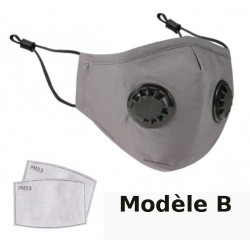 Masque lavable en coton avec valve - Taille adultes, modèle au choix