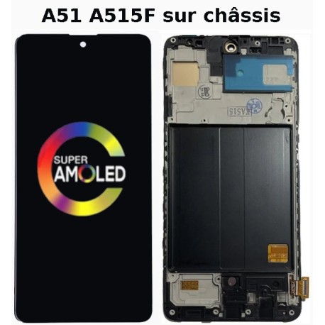 Écran Samsung Galaxy A51 avec châssis : face avant et cadre de montage visible à l’arrière