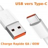 Câble USB Type C charge rapide 6A transfert données pour Xiaomi, OnePlus, Huawei, Oppo, Vivo, Samsung ...