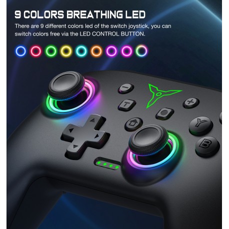 Wireless RGB Switch Controller for Nintendo Switch/OLED/Lite/Android/IOS/ PC with Programmable,Turbo,6-Axis Gyro