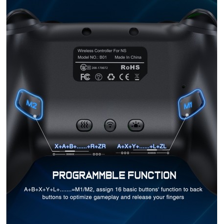 Wireless RGB Switch Controller for Nintendo Switch/OLED/Lite/Android/IOS/ PC with Programmable,Turbo,6-Axis Gyro