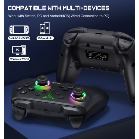 Wireless RGB Switch Controller for Nintendo Switch/OLED/Lite/Android/IOS/ PC with Programmable,Turbo,6-Axis Gyro