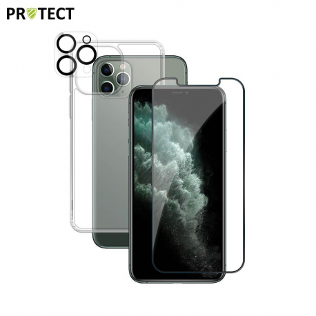 Pack de Protection Apple iPhone 11 Pro Max Transparent Coque + Protection Lentille + Verre Trempé